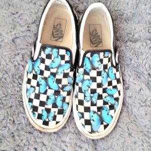 Blue butterfly Vans slip-on shoes